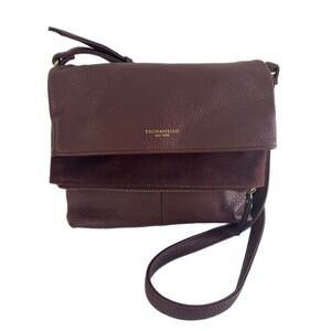 Tignanello Leather Crossbody Bag Medium Burgundy 3 Compartment All Zip